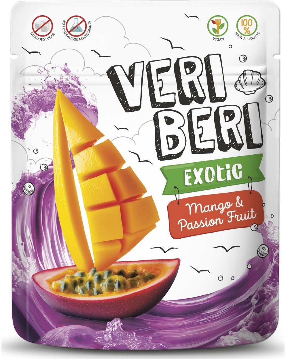 VERI BERI EXOTIC Mango & Passion Fruit 100% Natural Sugar Free Gummy Stripes 50g
