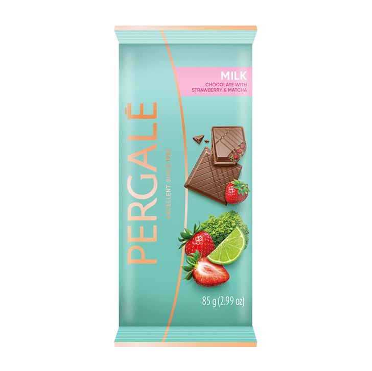 PERGALE Milk Chocolate Bar with Strawberry & Matcha 85g