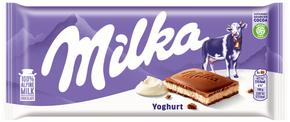 8 MILKA Alpine Milk Chocolate Bars with Yoghurt Filling 100g