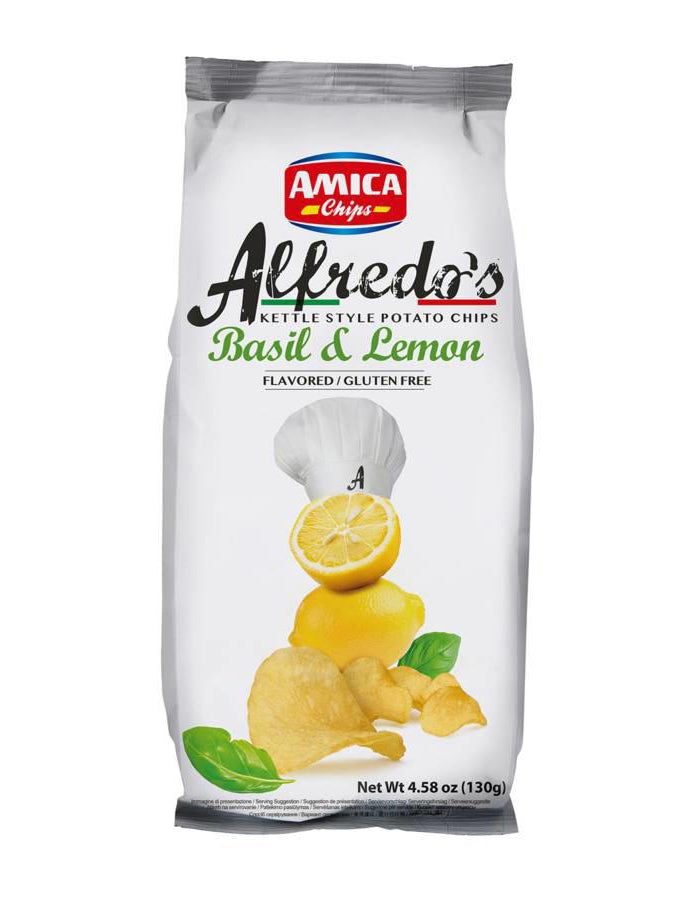 AMICA Alfredos Basil & Lemon Flavor Kettle Style Potato Chips 130g 4.5oz