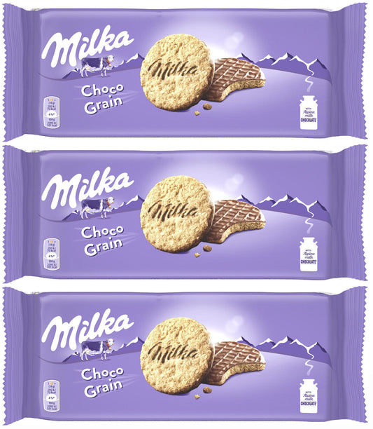 3 x MILKA CHOCO GRAINS Wholegrain Cookies with Alpine Milk Chocolate 126g 4.5oz