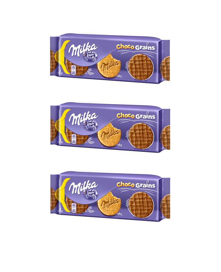 3 x MILKA CHOCO GRAINS Wholegrain Cookies with Alpine Milk Chocolate 126g 4.5oz