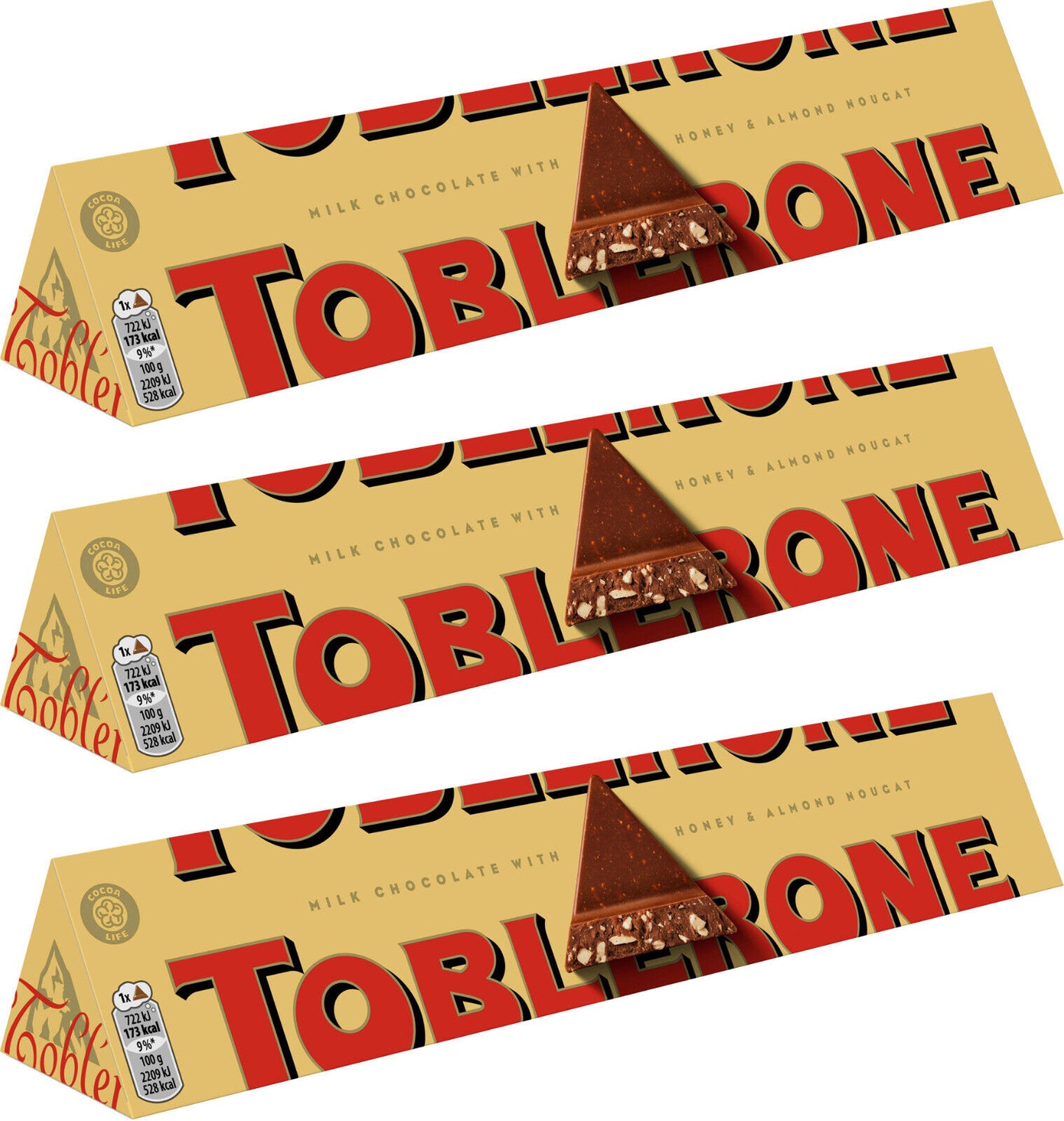 3 TOBLERONE Swiss Milk Chocolate Bars with Honey &Almond Nougat 100g 3.5oz