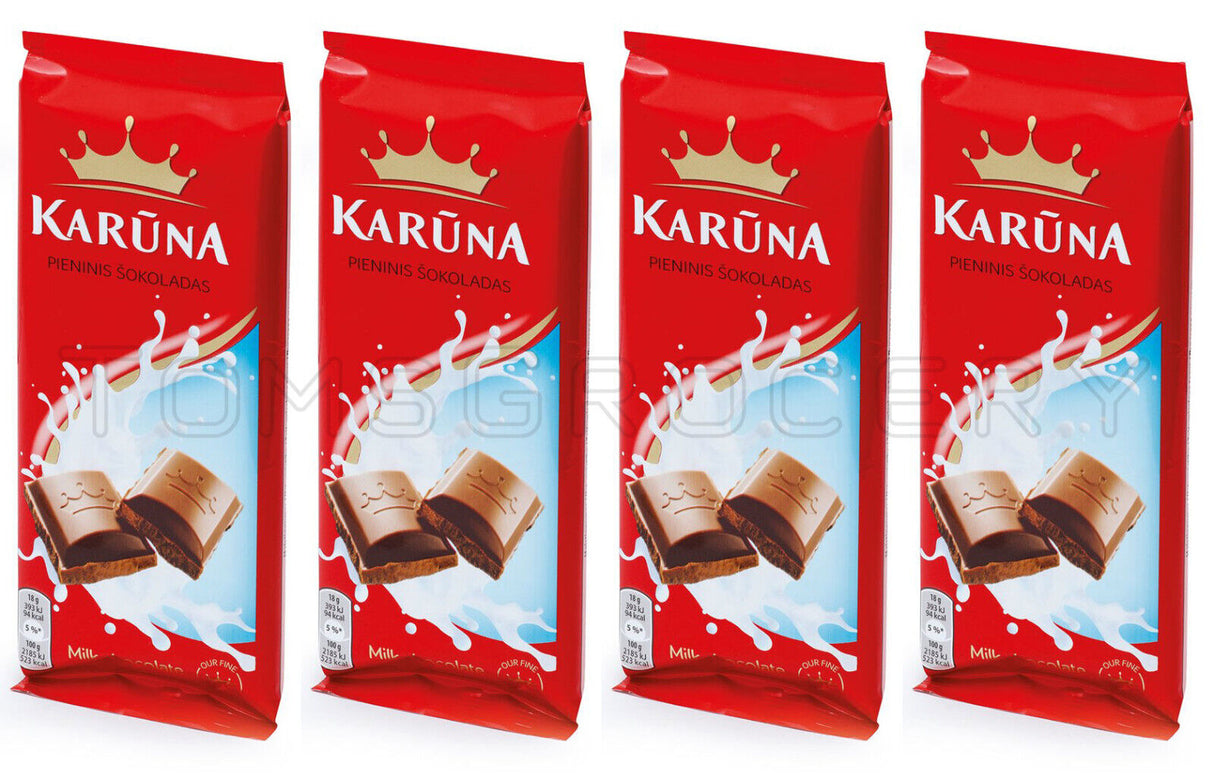 4 KARUNA Milk Chocolate Bars European Sweets Lithuanian Treats 80g 2.8oz