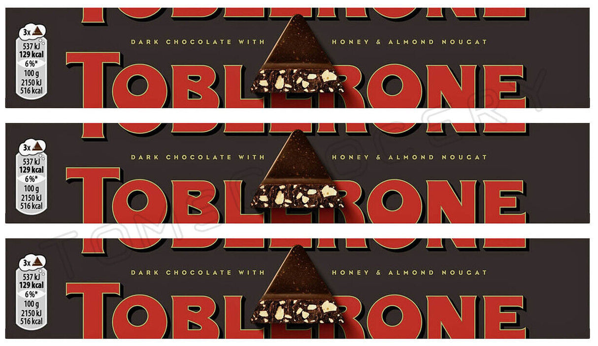3 TOBLERONE Dark Chocolate Bars with Honey & Almond Nougat 100g 3.5oz