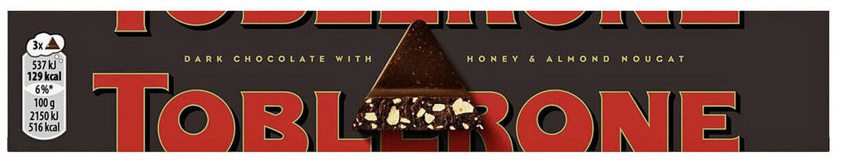 3 TOBLERONE Dark Chocolate Bars with Honey & Almond Nougat 100g 3.5oz