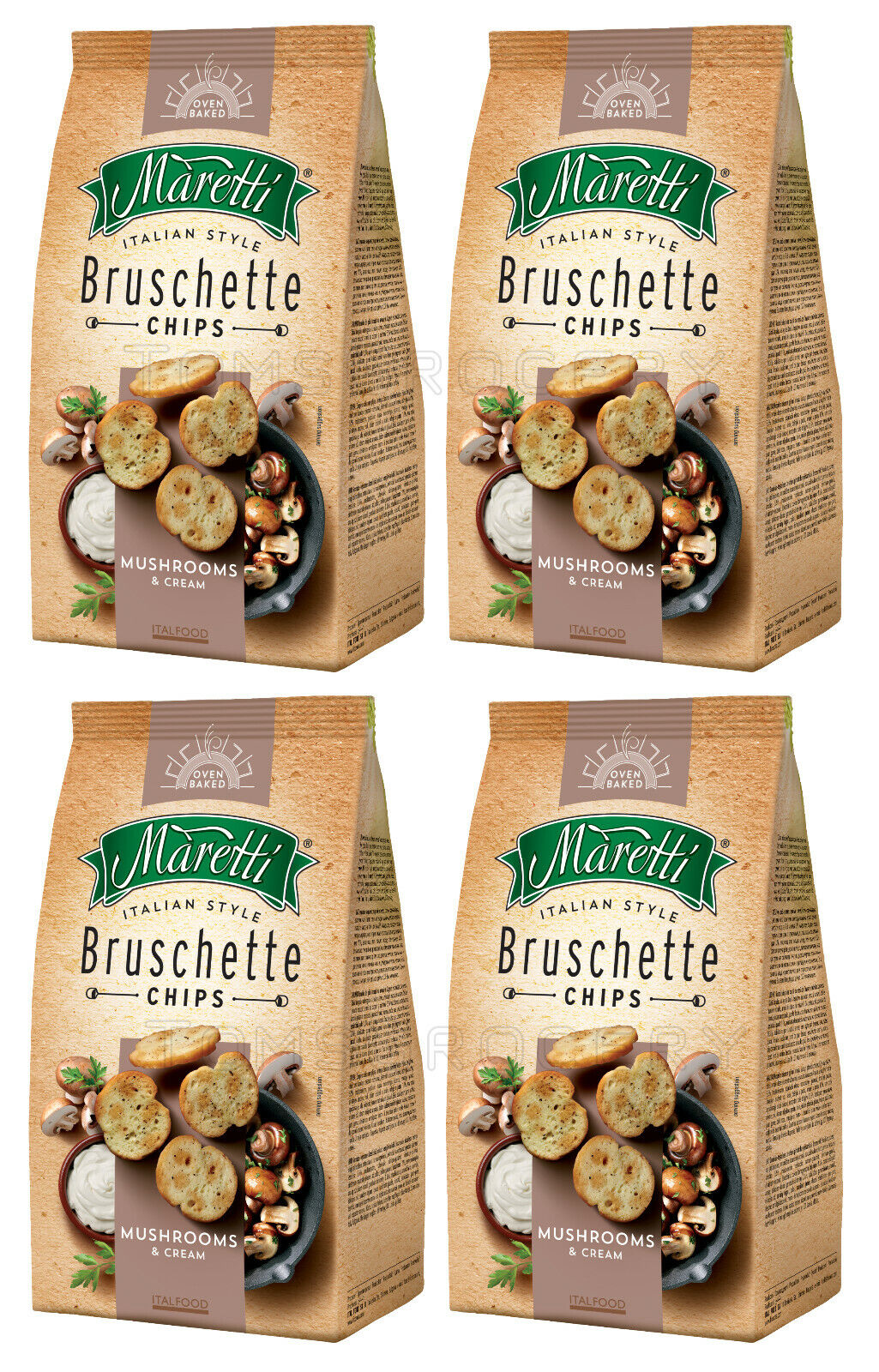 4 BRUSCHETTE MARETTI Mushroom & Cream Flavor Oven Baked Bread Chips Snacks 70g