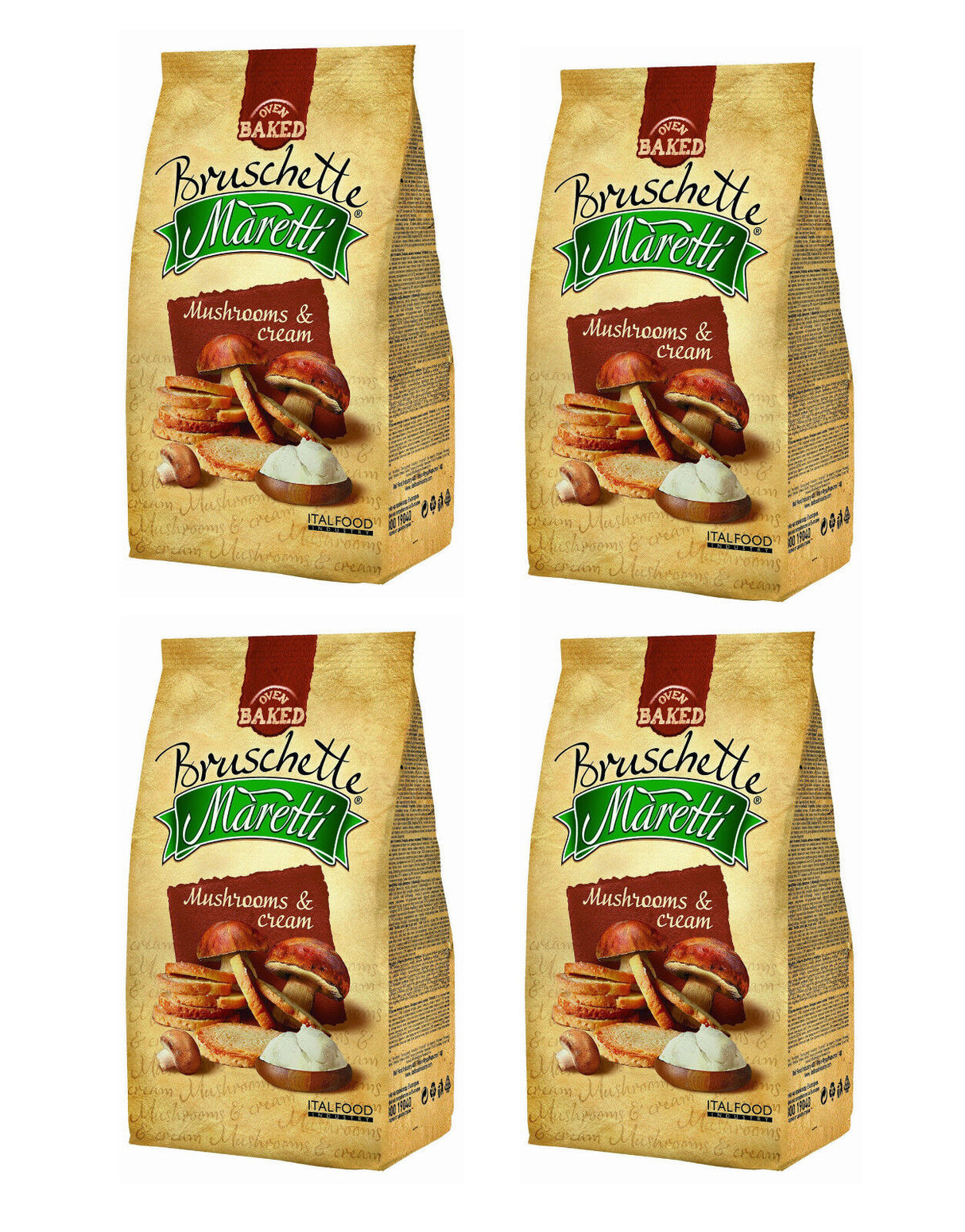 4 BRUSCHETTE MARETTI Mushroom & Cream Flavor Oven Baked Bread Chips Snacks 70g
