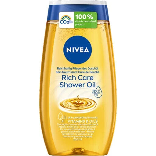 NIVEA RICH CARE Natural Pampering Shower Oil For Dry Skin 200ml 6.7 fl. oz
