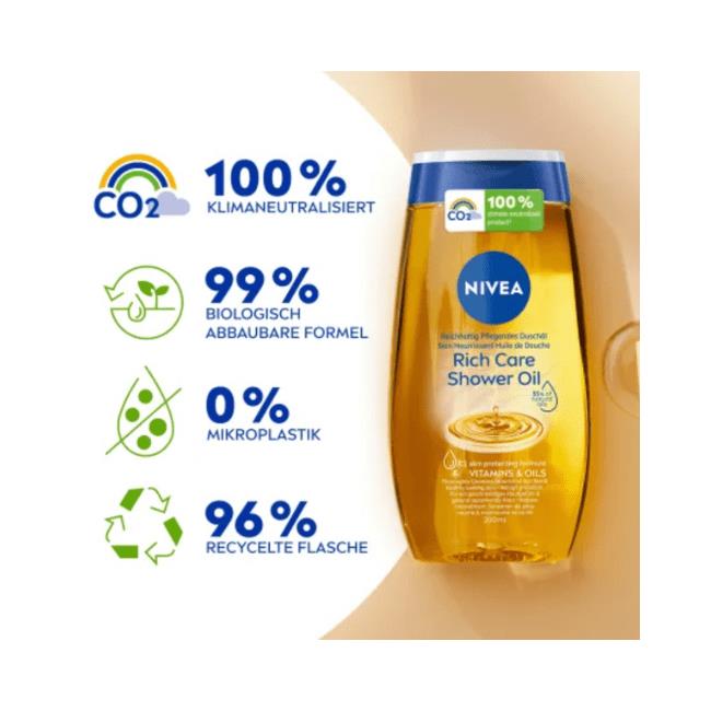 NIVEA RICH CARE Natural Pampering Shower Oil For Dry Skin 200ml 6.7 fl. oz