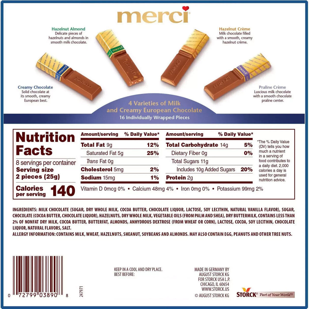 MERCI MILK CHOCOLATE ASSORTMENT Finest Gourmet Selection German Sweets 250g