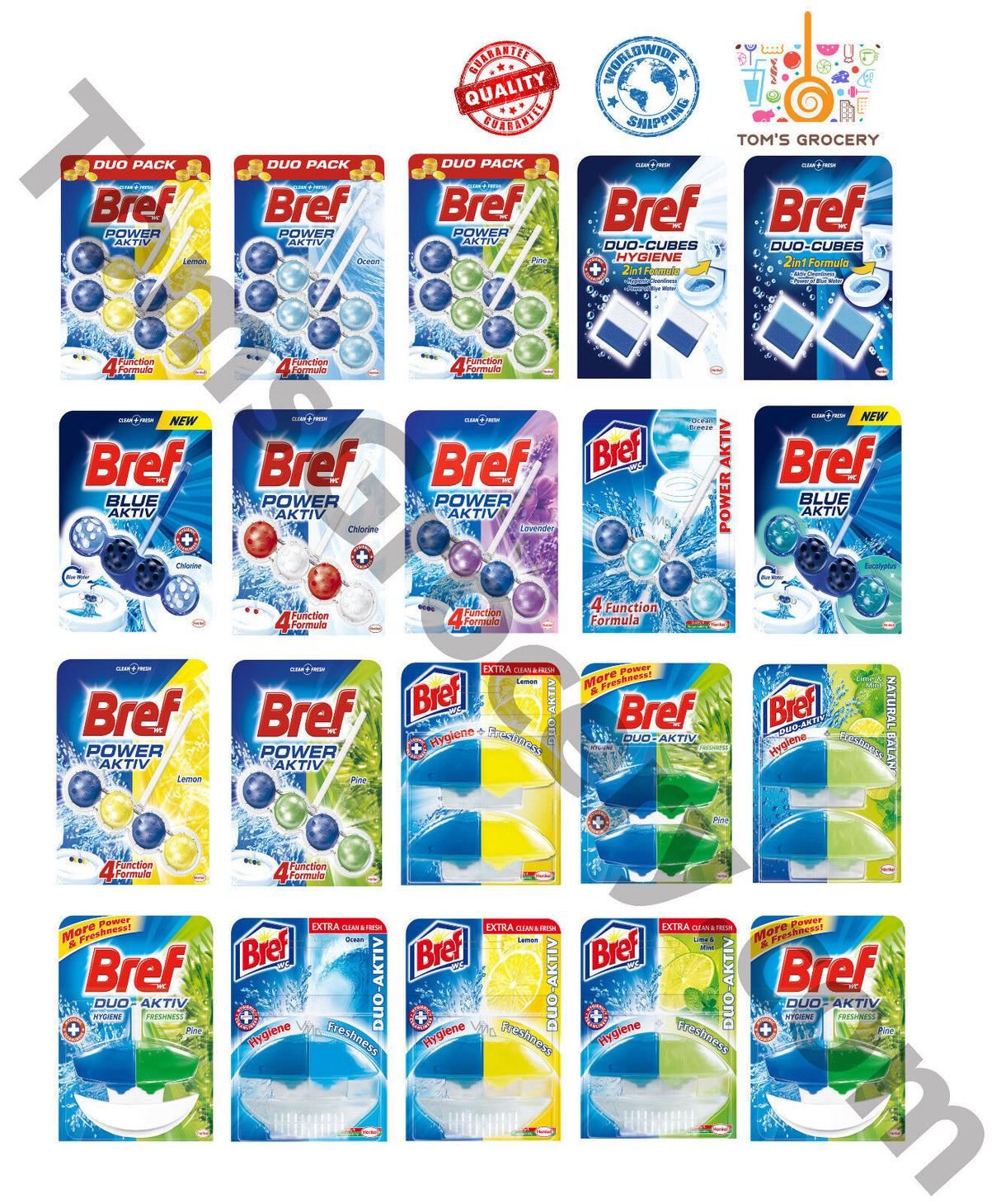 BREF WC Toilet Hangers Cleaners Rim Blocks CLEAN + FRESH Hygiene Power Aktiv