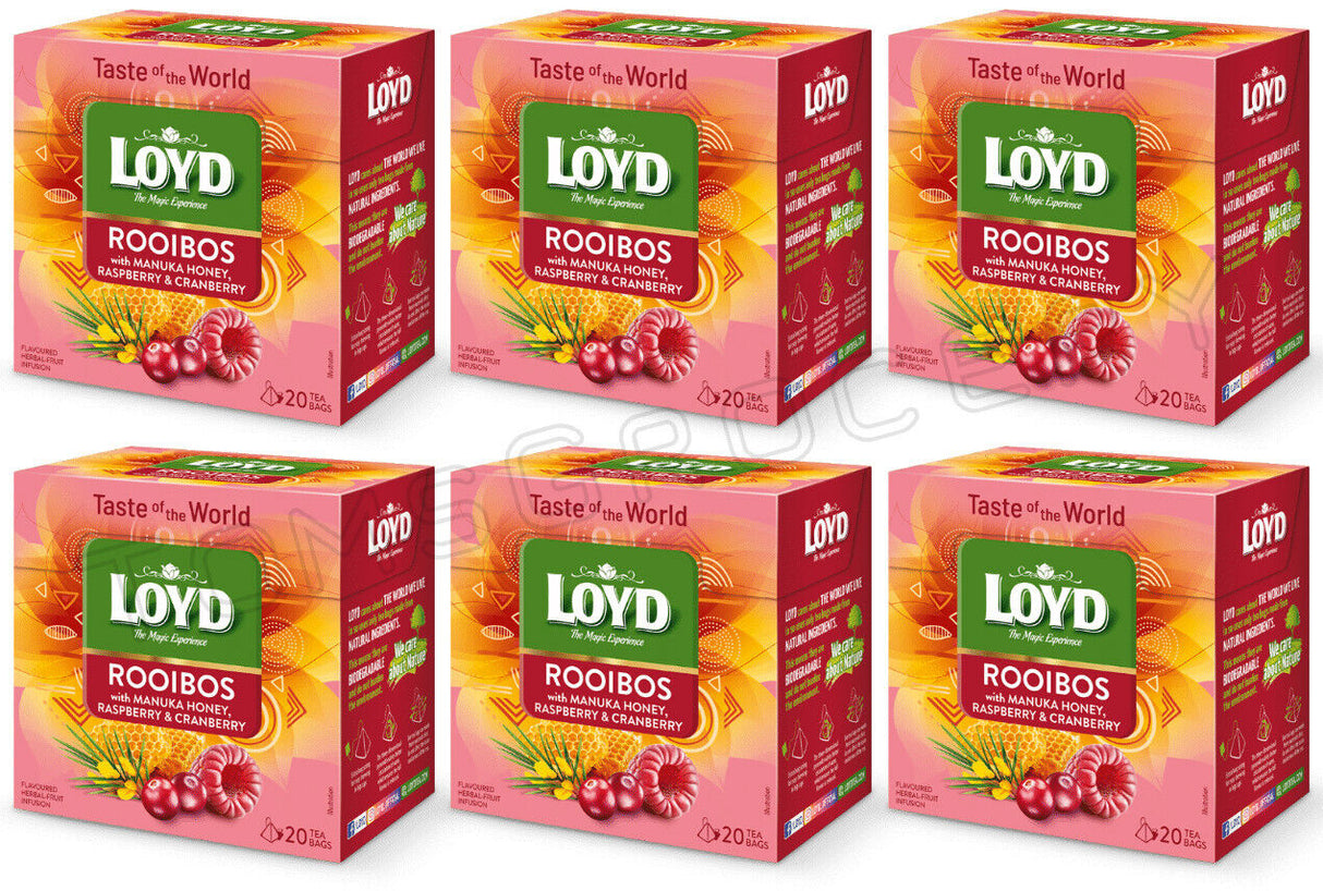 6 LOYD Rooibos Manuka Honey Raspberry & Cranberry Herbal Fruit Tea Infusion Box