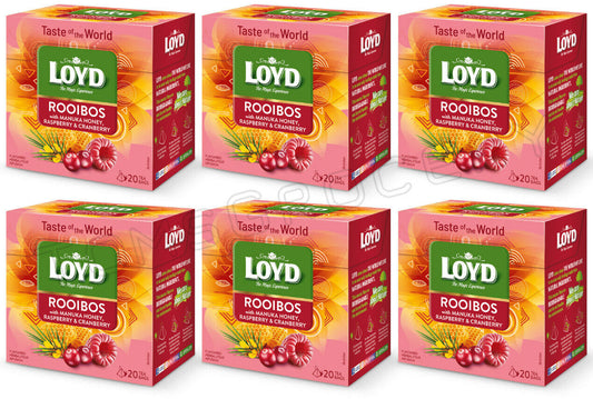 6 LOYD Rooibos Manuka Honey Raspberry & Cranberry Herbal Fruit Tea Infusion Box
