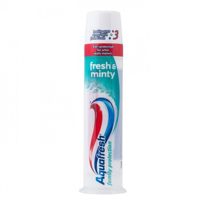 2 AQUAFRESH Fresh & Minty Pump Toothpaste 3in1 Protection 100ml