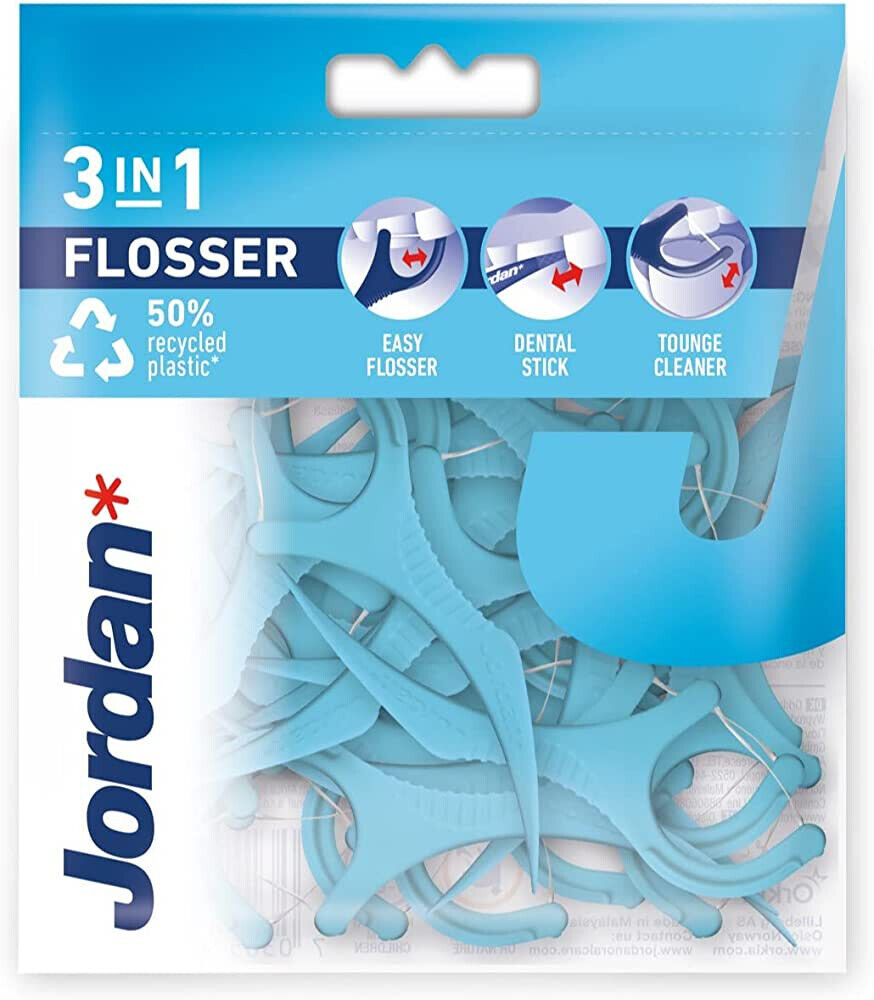 JORDAN EASY FLOSSER 3in1 Tooth Floss Toothpicks Tongue Cleanser 36 pcs pack NEW