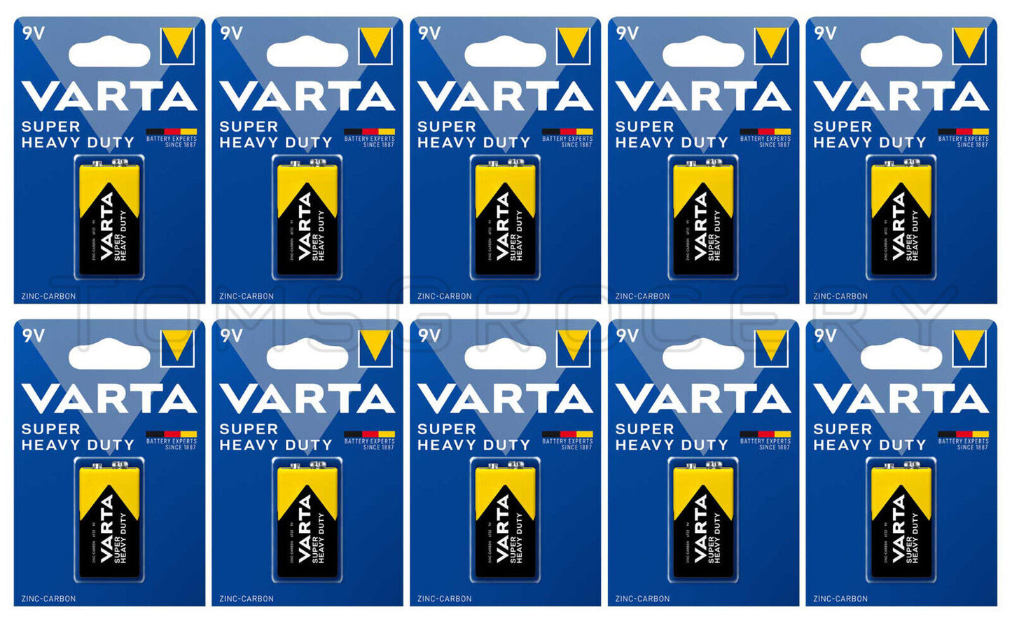 10 VARTA SUPER HEAVY DUTY 9V Block Batteries 6F22 6LR61
