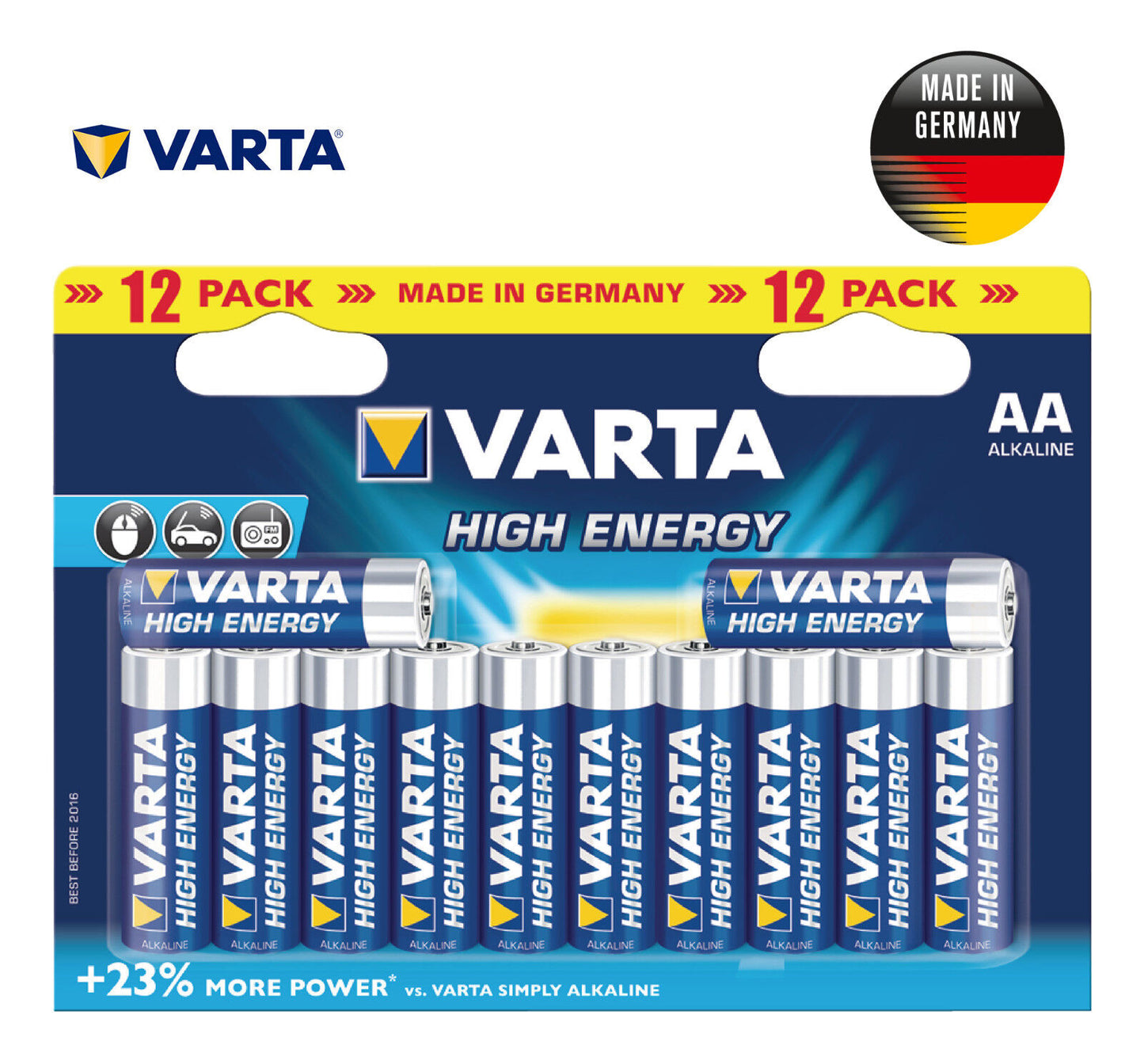 12x VARTA High Energy AA LR6 4906 MN1500 1.5V German Powerful Batteries