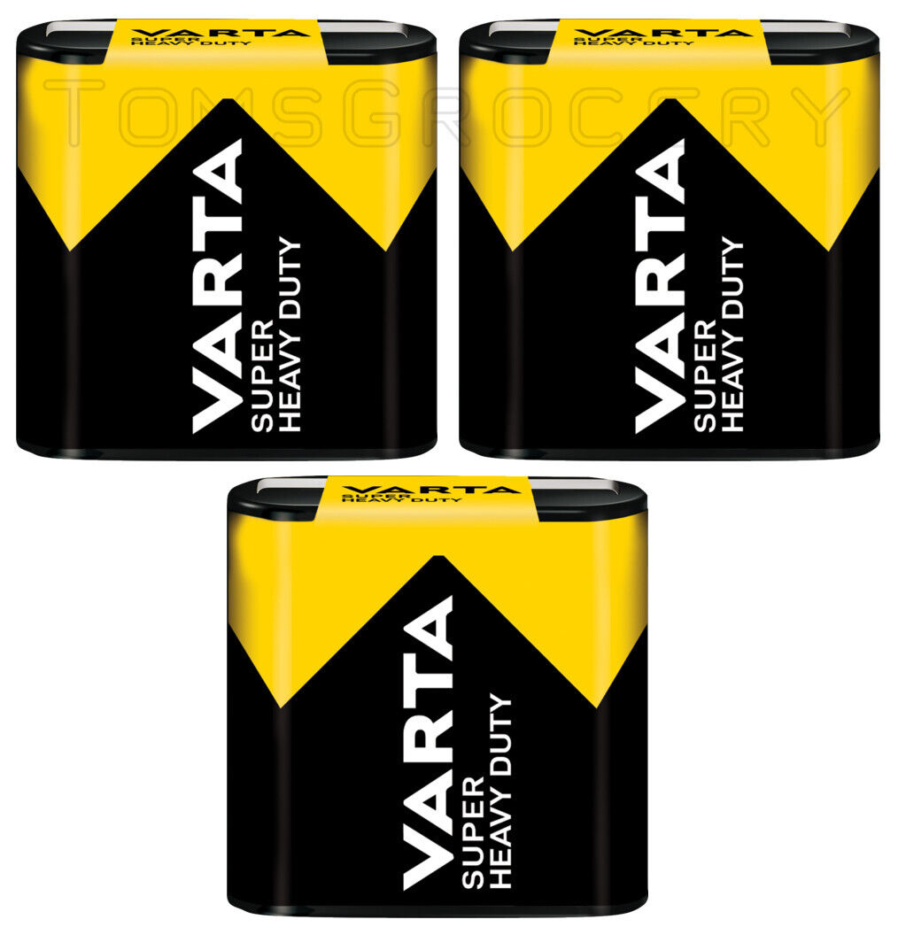 3 VARTA SUPER HEAVY DUTY 3R12 4.5V Zinc Carbon Batteries