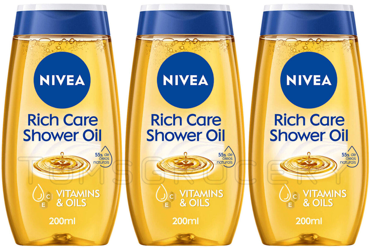 3 NIVEA RICH CARE Natural Pampering Shower Oil For Dry Skin 200ml 6.7 fl. oz