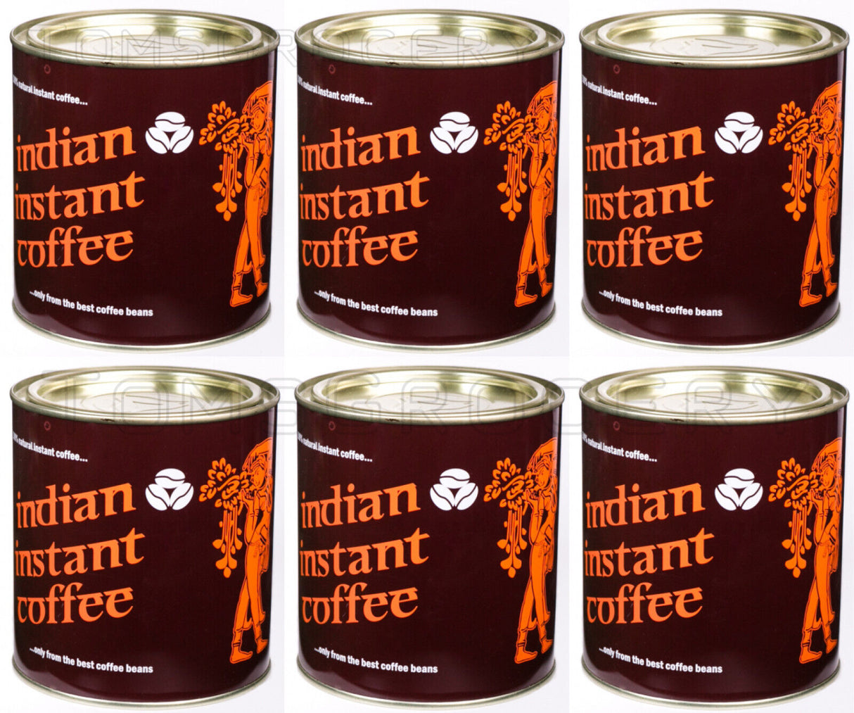 6 INDIAN INSTANT COFFEE 100% Natural Coffee Tins 180g 6.4oz