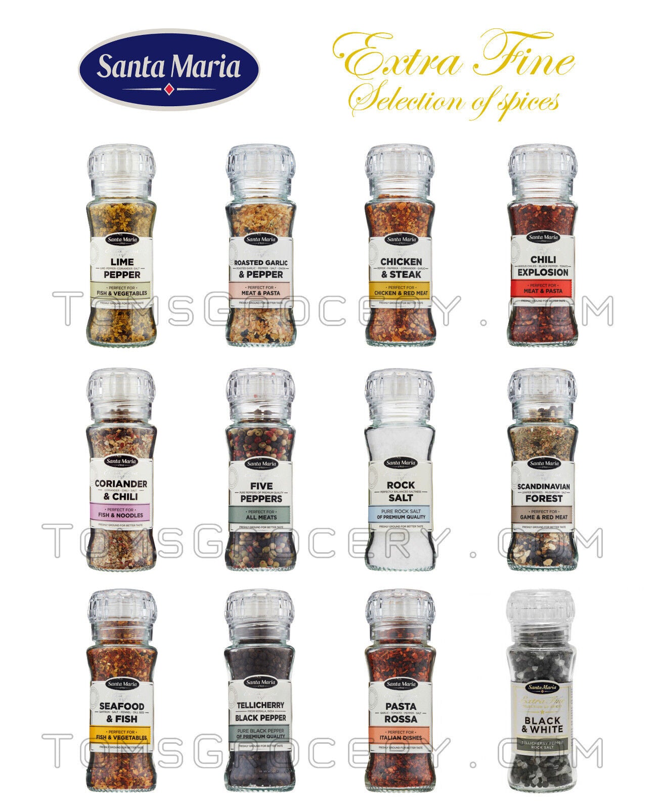 Santa Maria Extra Fine Cooking Spices & Herbs Selection - Premium Grinders, Kosher, Various