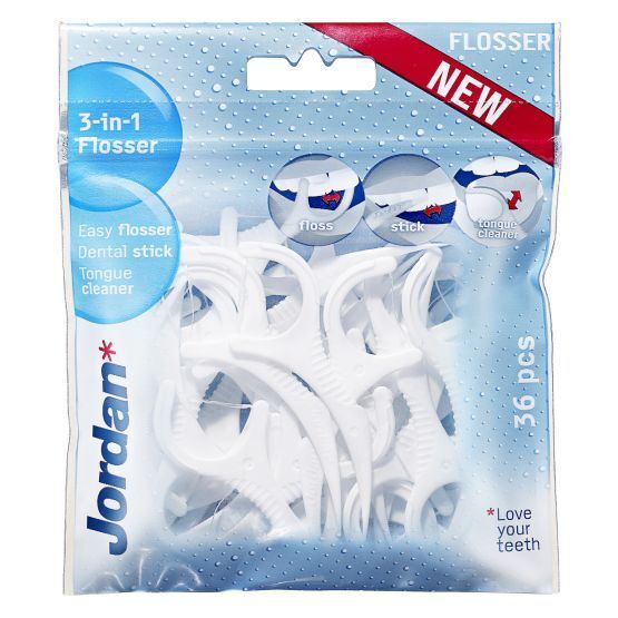 3 x Jordan Easy Flosser 3in1 Tooth Floss Dental Sticks Tongue Cleanser 36 pcs