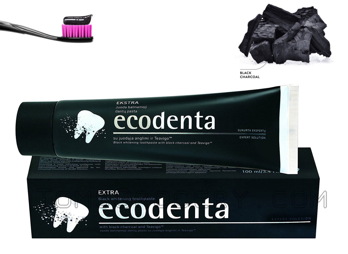 ECODENTA Organic Black Whitening Toothpaste with Black Charcoal & Teavigo 100ml