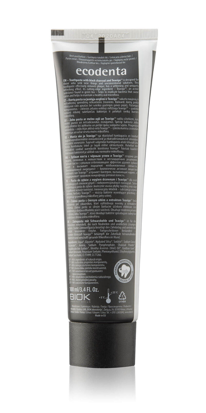 ECODENTA Organic Black Whitening Toothpaste with Black Charcoal & Teavigo 100ml