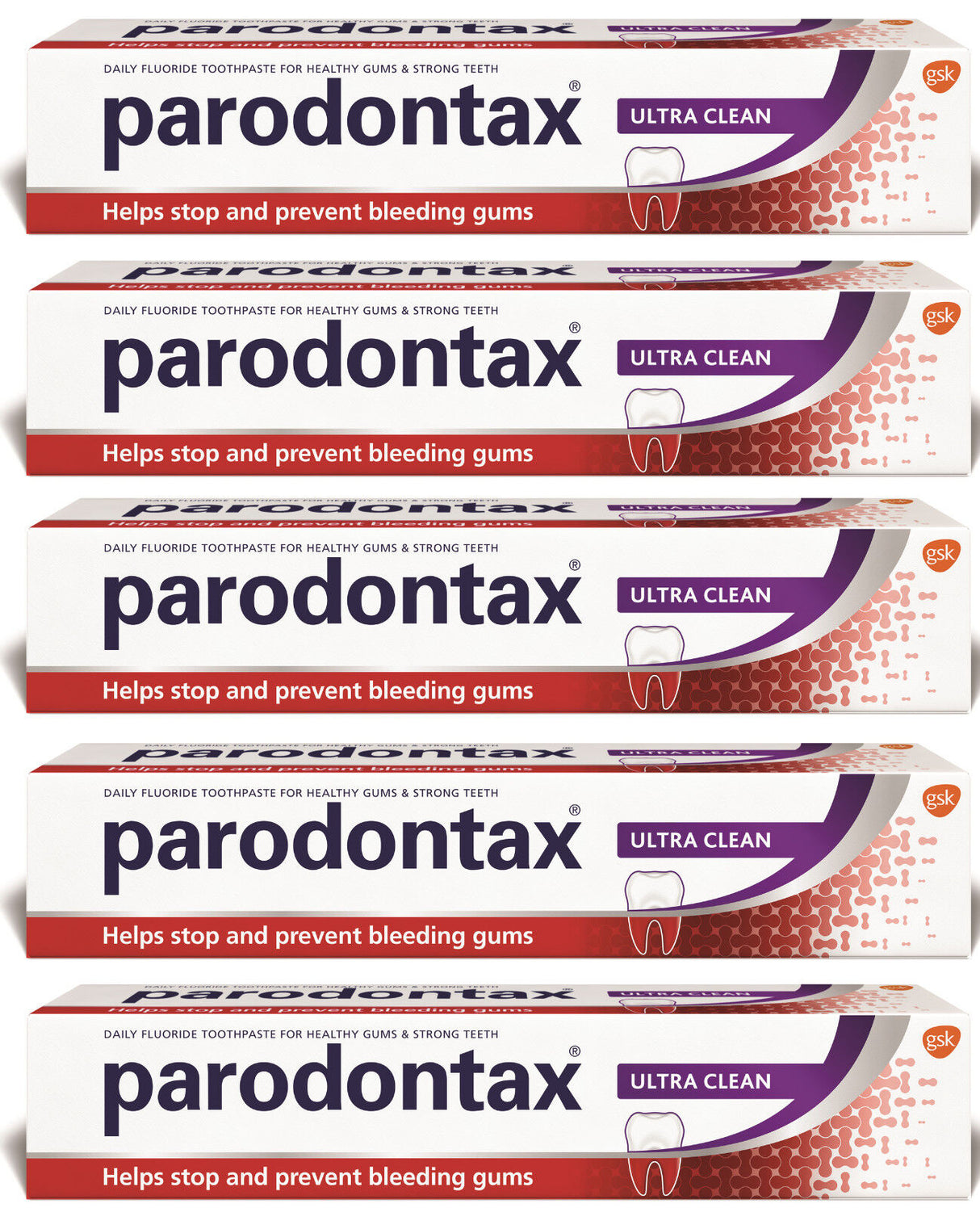 5 x PARODONTAX ULTRA CLEAN Daily Fluoride Toothpaste for Bleeding Gums 75ml