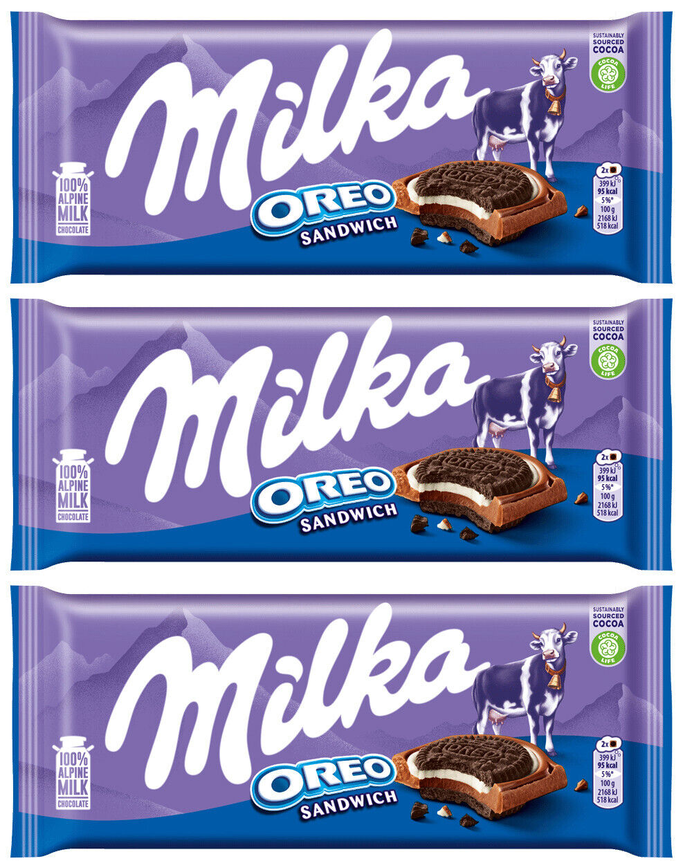 3 MILKA OREO SANDWICH Alpine Milk Chocolate Bar Sweets Candy 92g 3.2oz