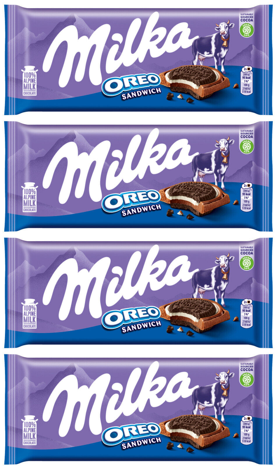 4 MILKA OREO SANDWICH Alpine Milk Chocolate Bar Sweets Candy 92g 3.2oz