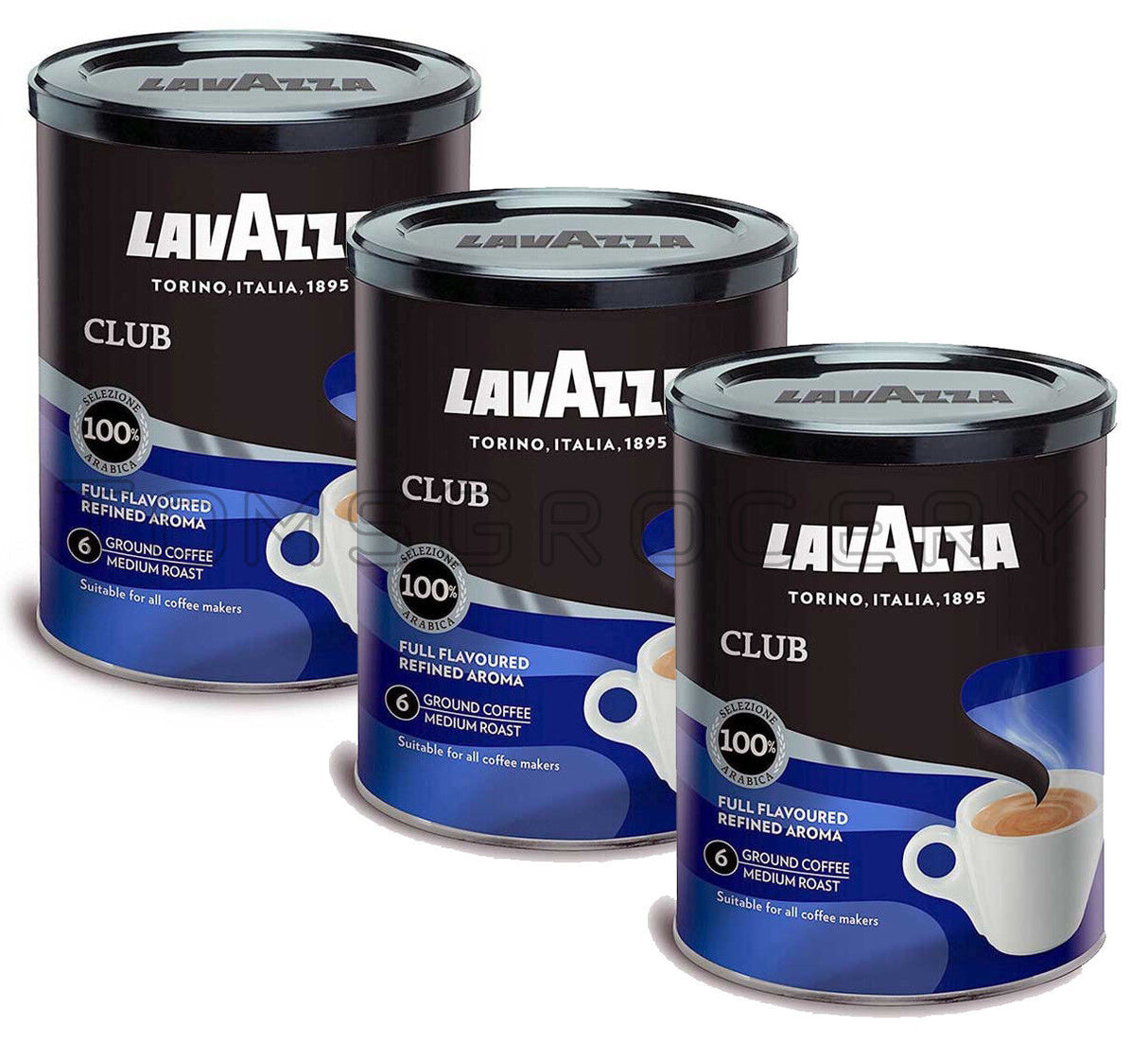 3 x LAVAZZA CLUB Medium Roast Ground Coffee Premium Arabica Tin 250g 8.8oz