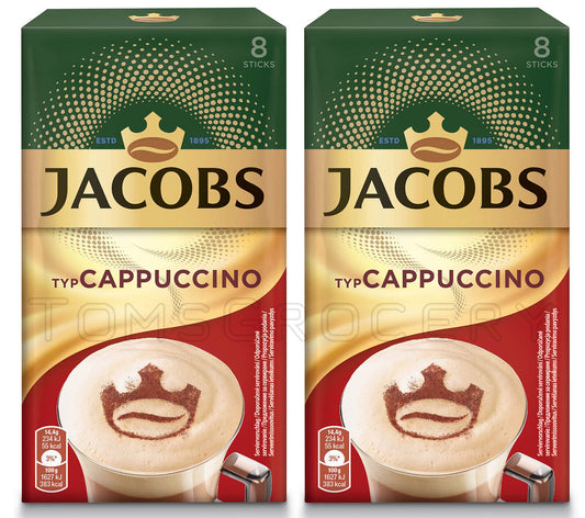 2 JACOBS CAPPUCCINO Flavor Instant Coffee Drink Sticks Boxes 92.8g 3.2oz