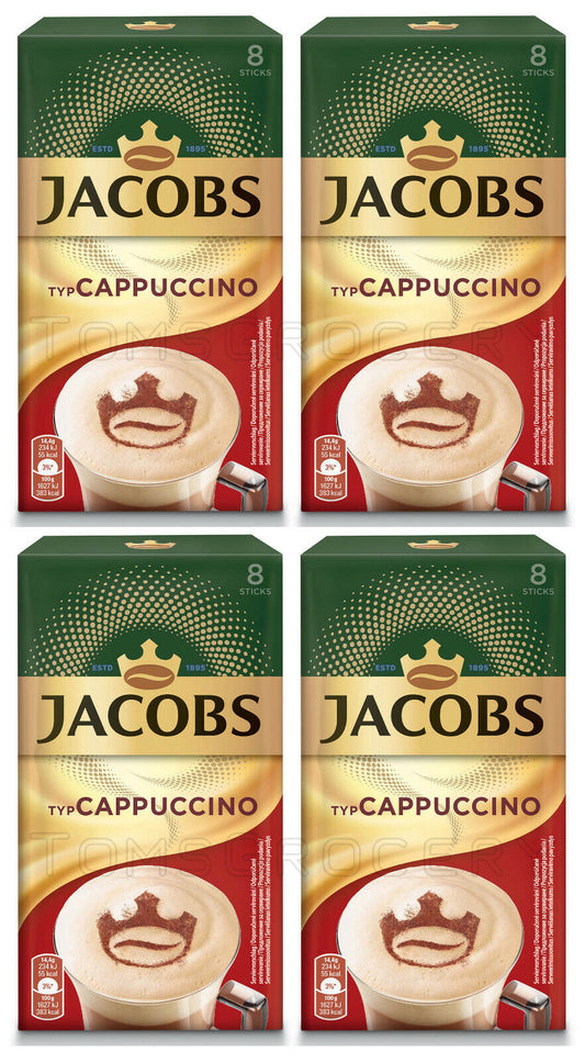 4 JACOBS CAPPUCCINO Flavor Instant Coffee Drink Sticks Boxes 92.8g 3.2oz