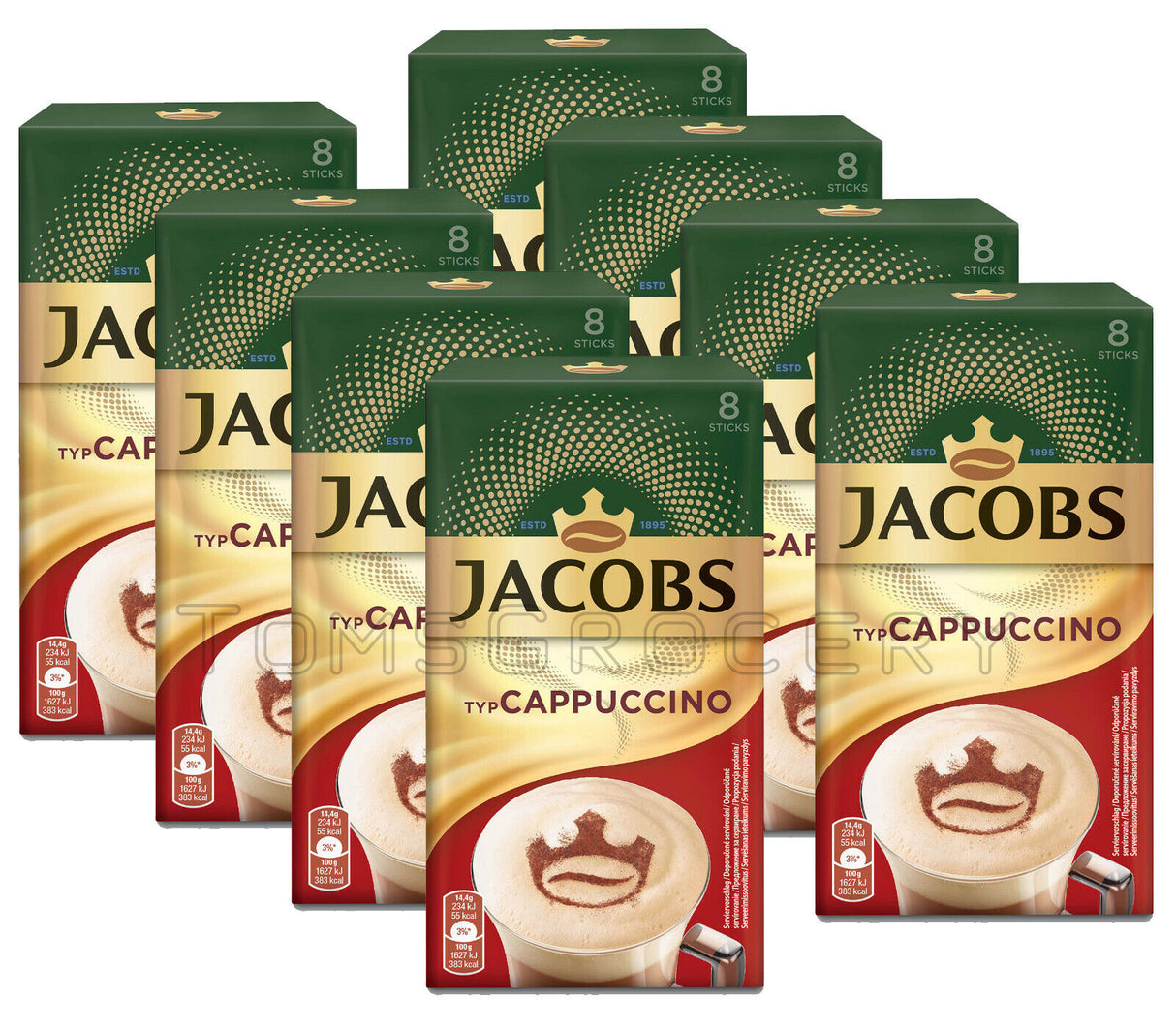 8 JACOBS CAPPUCCINO Instant Coffee Sticks 92.8g 3.2oz