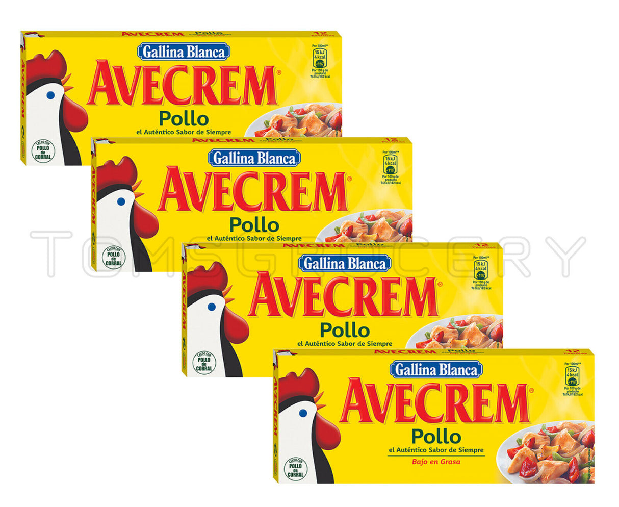 4 GALLINA BLANCA AVECREM 100% Natural Chicken Broth Soup Cubes 90g 3.2oz