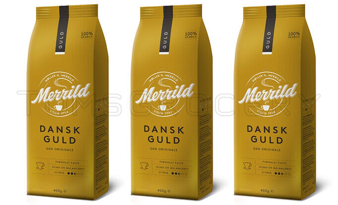 3 x MERRILD Dansk Guld Gold Finely Ground Coffee Medium Roast Arabica 400g 14oz