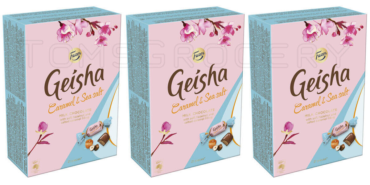 3 FAZER GEISHA Caramel & Sea Salt Milk Chocolate Candy Boxes Sweets 150g 5.3oz