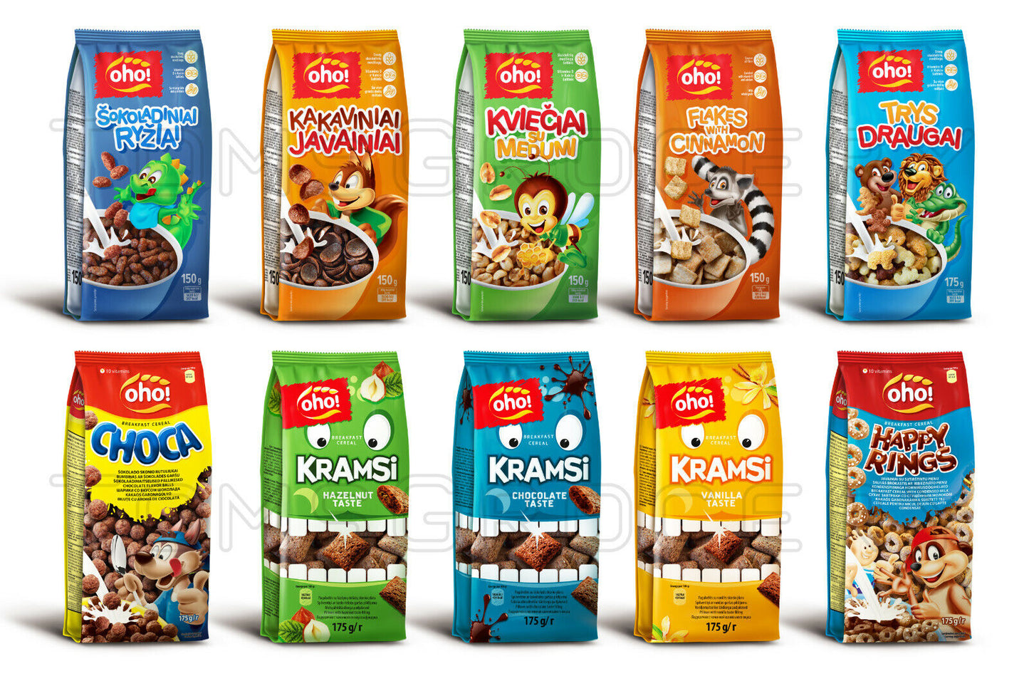 10 BAGS OHO Breakfast CerealsAssorted Flavors Puffed Wheats Shells Rice Pillows