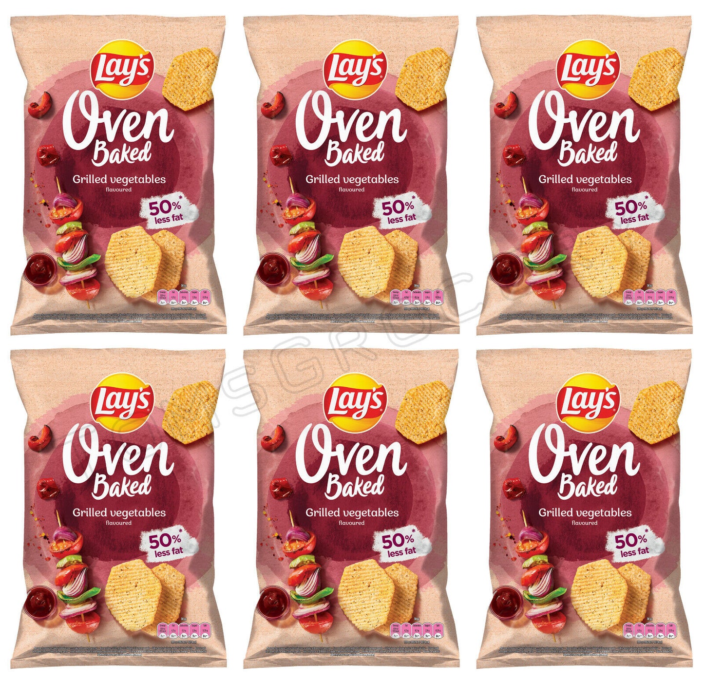6 LAYS Oven Baked Grilled Vegetables Flavor Potato Chips Snacks Bags 110g 3.88oz