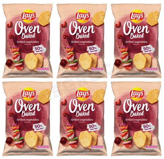 6 LAYS Oven Baked Grilled Vegetables Flavor Potato Chips Snacks Bags 110g 3.88oz