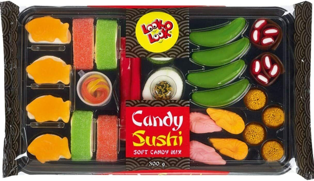 SUSHI CANDY NOVELTY PARTY TREATS Gummy Mix Sweets Tray Look O Look 300g 10oz