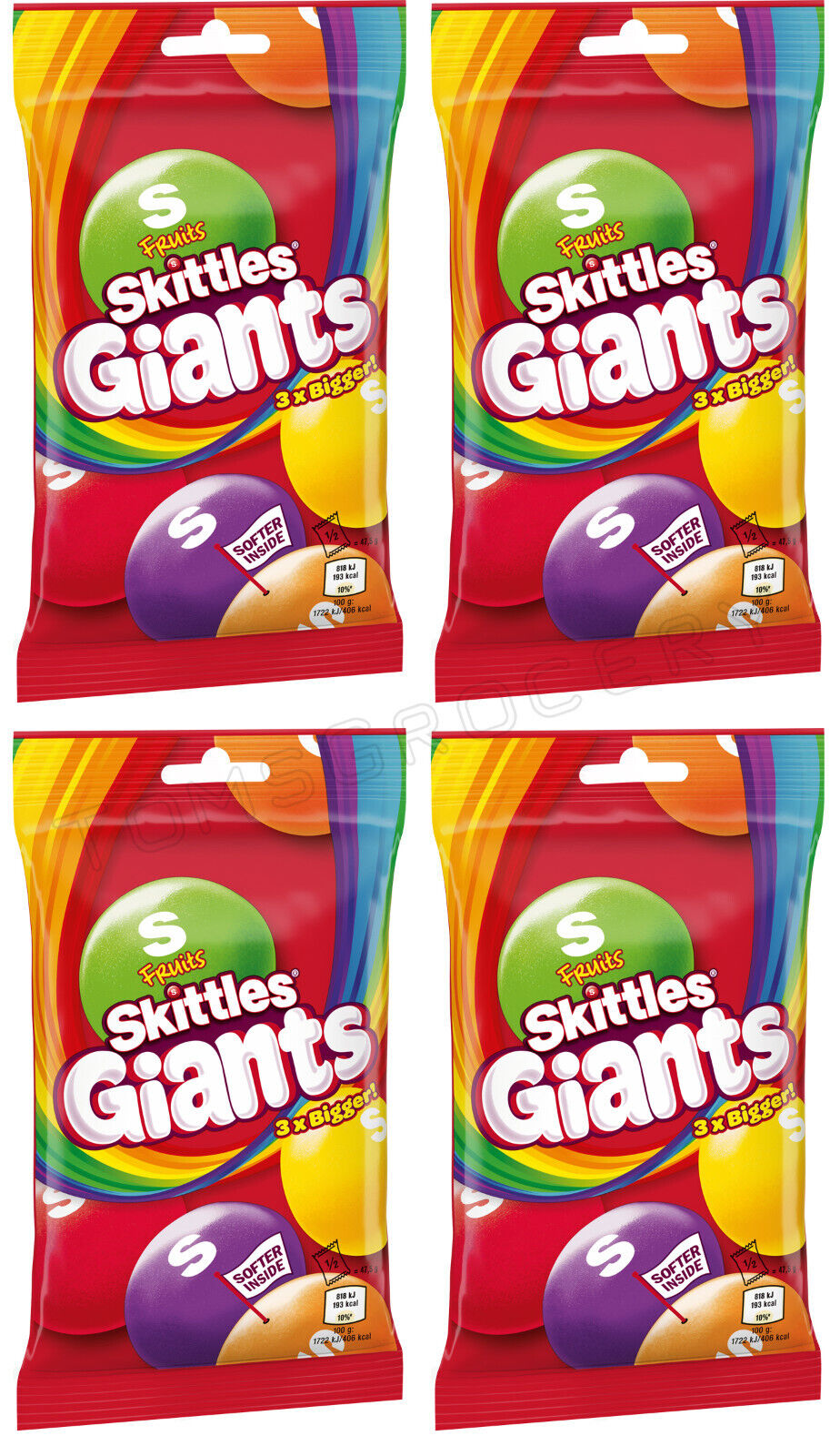 4 SKITTLES GIANTS Bags 3 times Bigger Dragee Candy Fruit Sweets Treats 116g