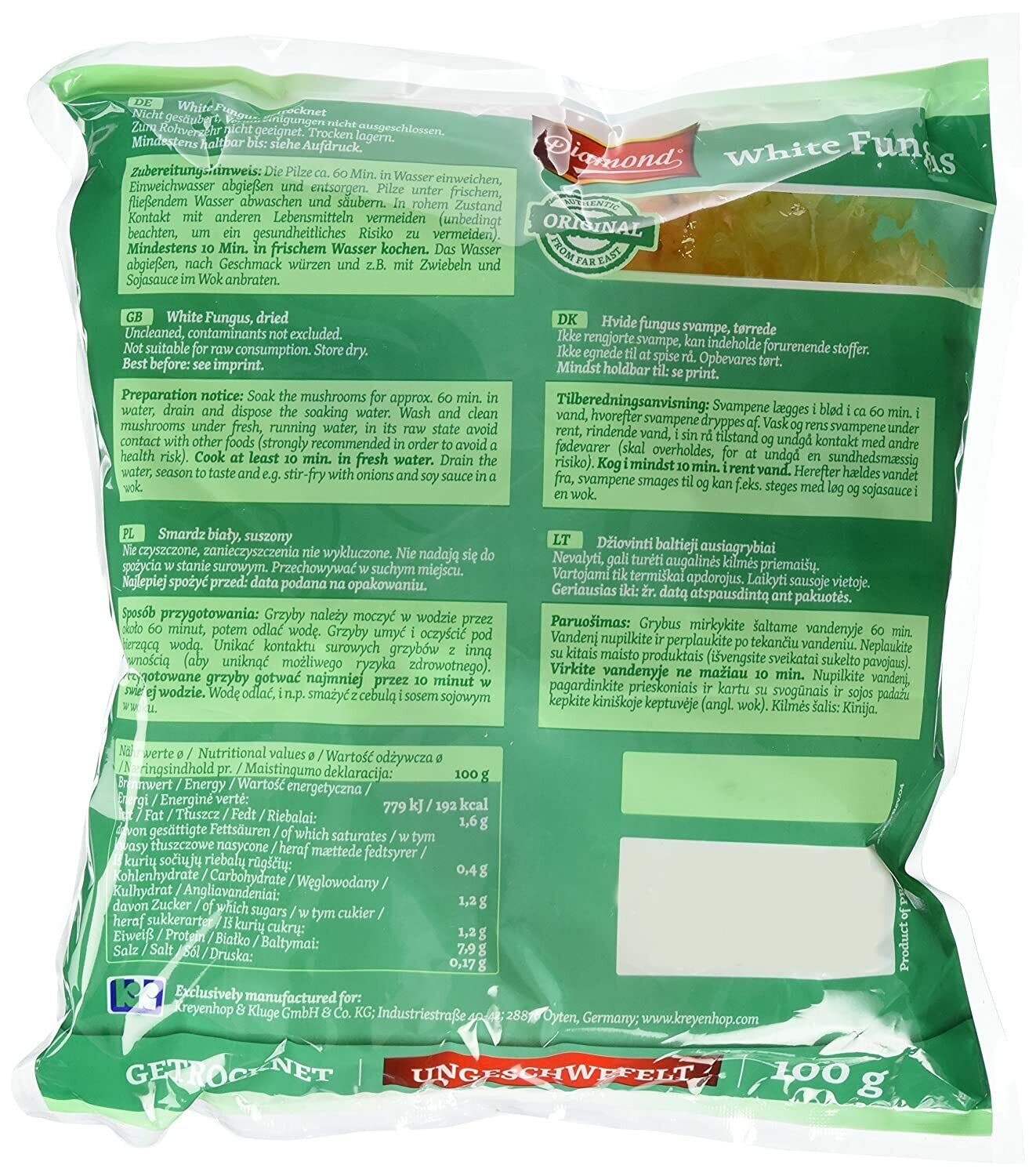 Diamond White Fungus Dried Chinese Mushrooms Tremella Fuciformis 100g
