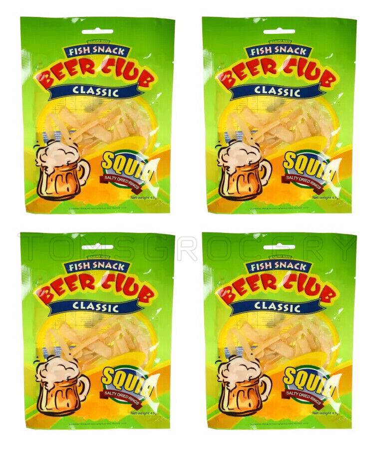 4 BEER CLUB Dried Fish Snacks Classic Salty Dried Squid Rings 43g 1.5oz