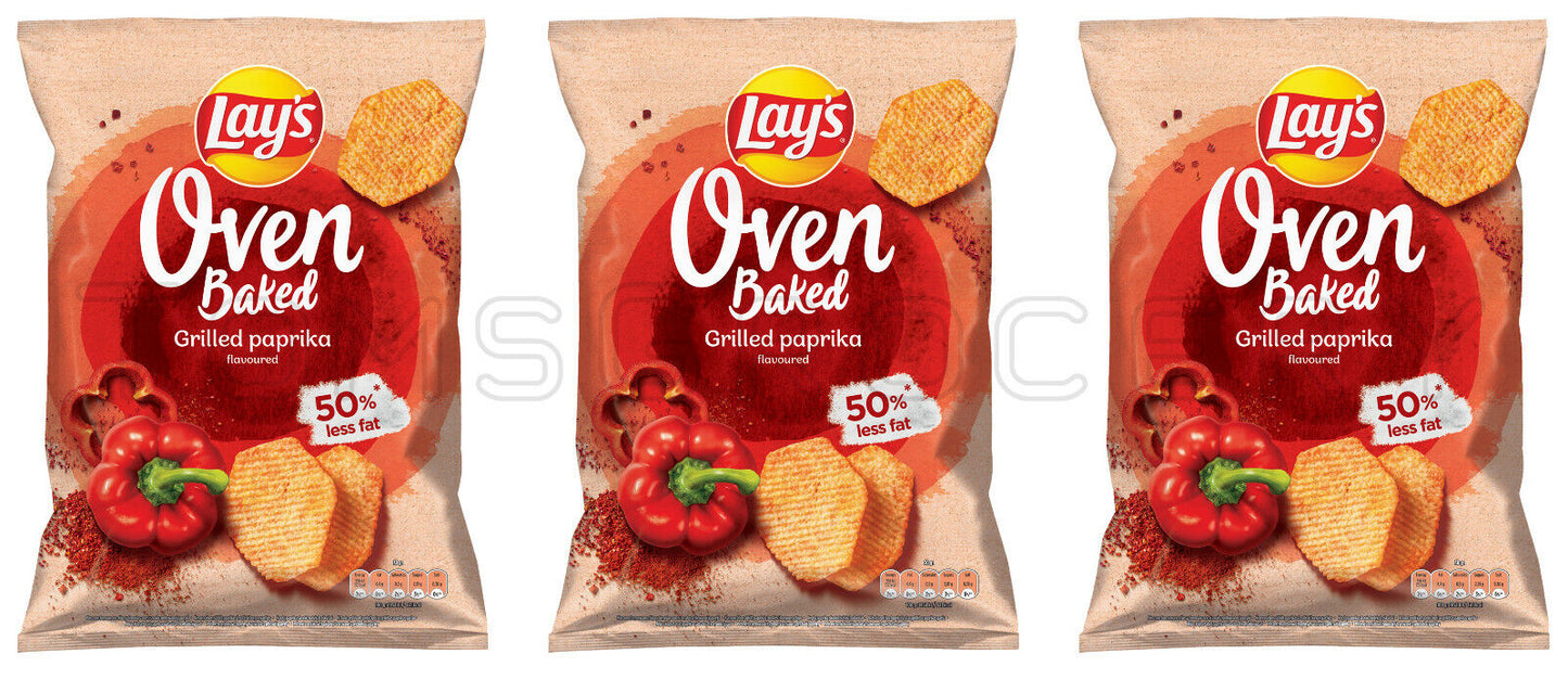 3 LAYS Oven Baked Grilled Paprika Flavor Potato Chips Crisps Snacks 180g 6.35oz