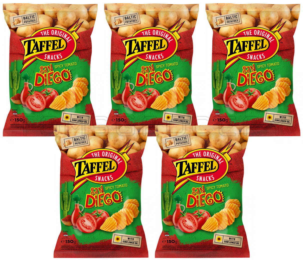 TAFFEL San Diego Spicy Tomato Flavor Potato Chips 5 x 130g 4.6oz