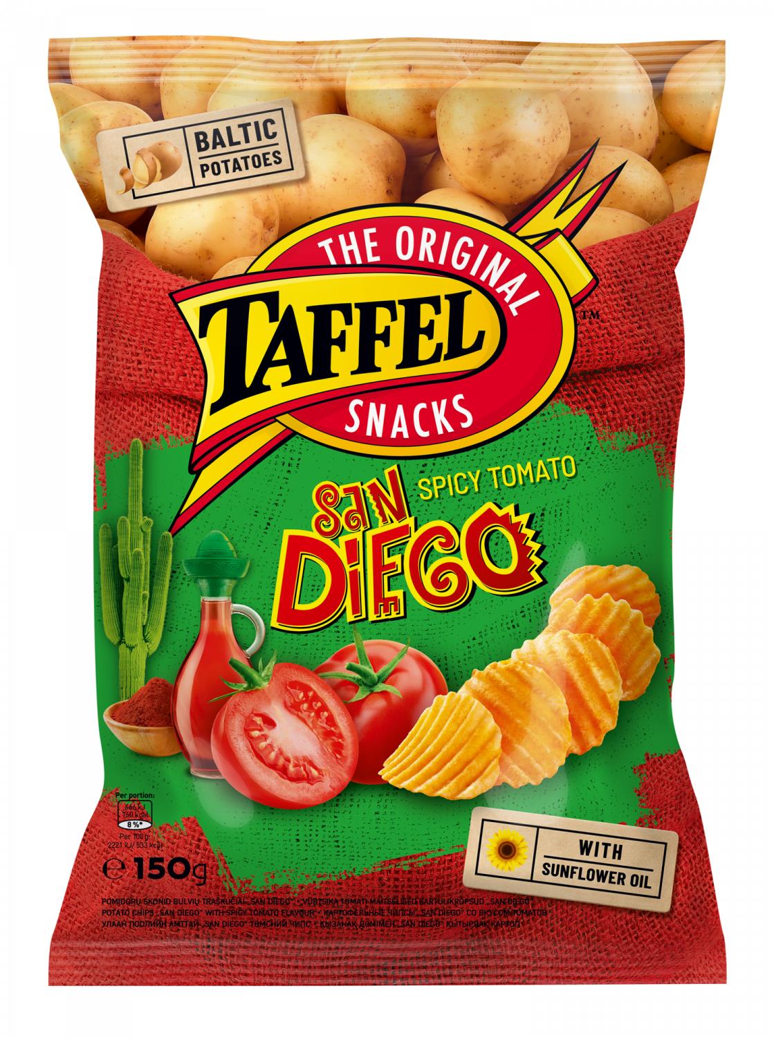 TAFFEL San Diego Spicy Tomato Flavor Potato Chips 5 x 130g 4.6oz