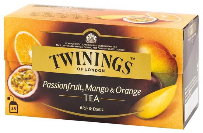 4 TWININGS Passionfruit Mango & Orange Flavored Black Tea 25 Envelopes Box